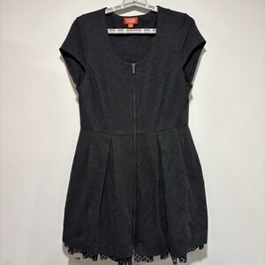 Kirna Zabete Dress Fairy Goth Dark Gray Zip Up Black Mesh Ruffle Hem Size 14